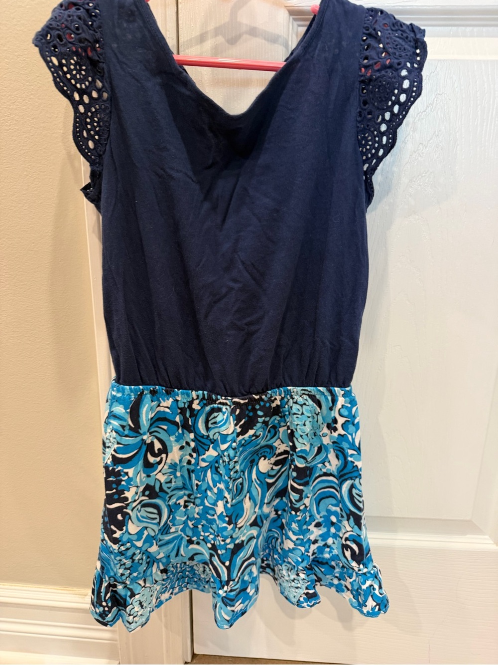 Lilly Pulitzer Navy and Turquoise Patterned Girls Casual Dress